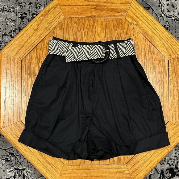 *JASON WU* Black x Ivory Belted Dress Shorts Size XS - Picture 1 of 6